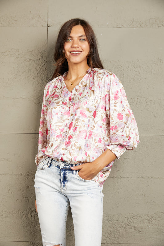 Floral V-Neck Long Sleeve Shirt