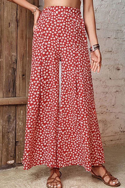 Perfee Floral High-Rise Wide Leg Flare Pants