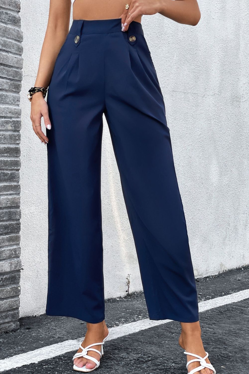 Perfee High-Rise Pleated Waist Wide Leg Pants