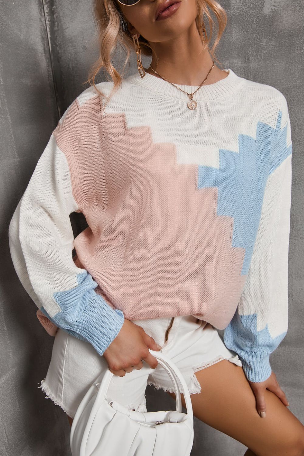 Angel Wings Color Block Dropped Shoulder Knit Pullover