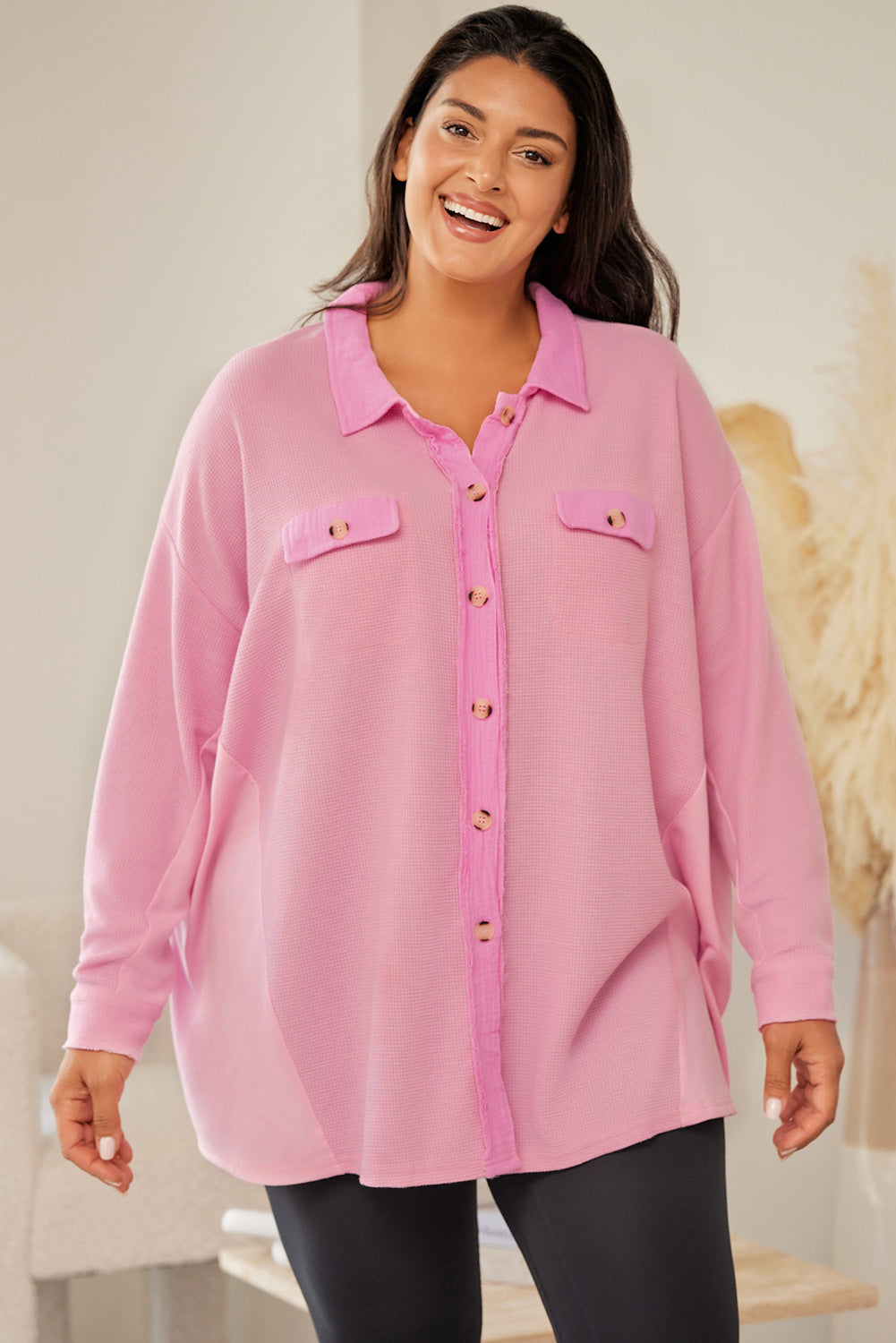 Plus Size Dropped Shoulder Collared Shirt