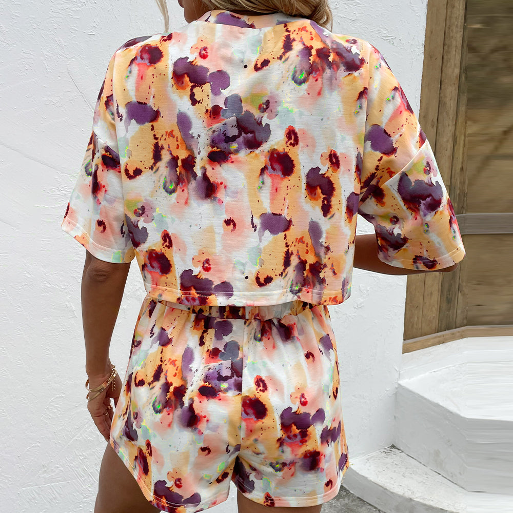 Shiny Printed Half Sleeve Top and Shorts Set