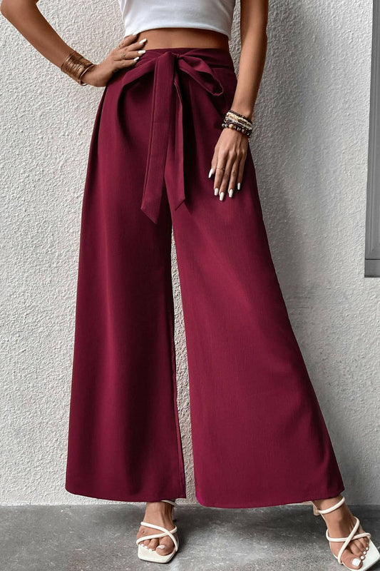 Perfee Tie Front Wide Leg Pants