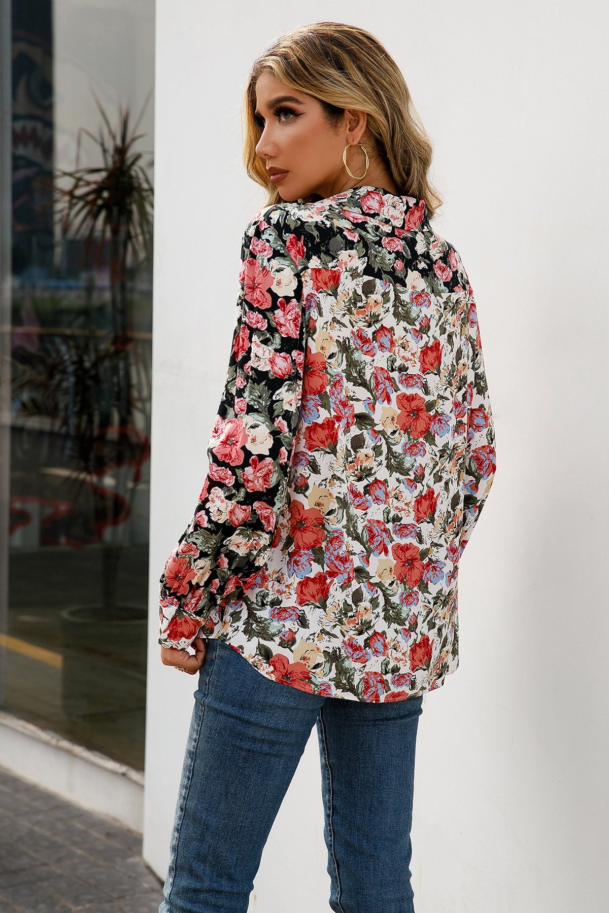 Ivy Lane Floral Print Collared Neck Long Sleeve Shirt