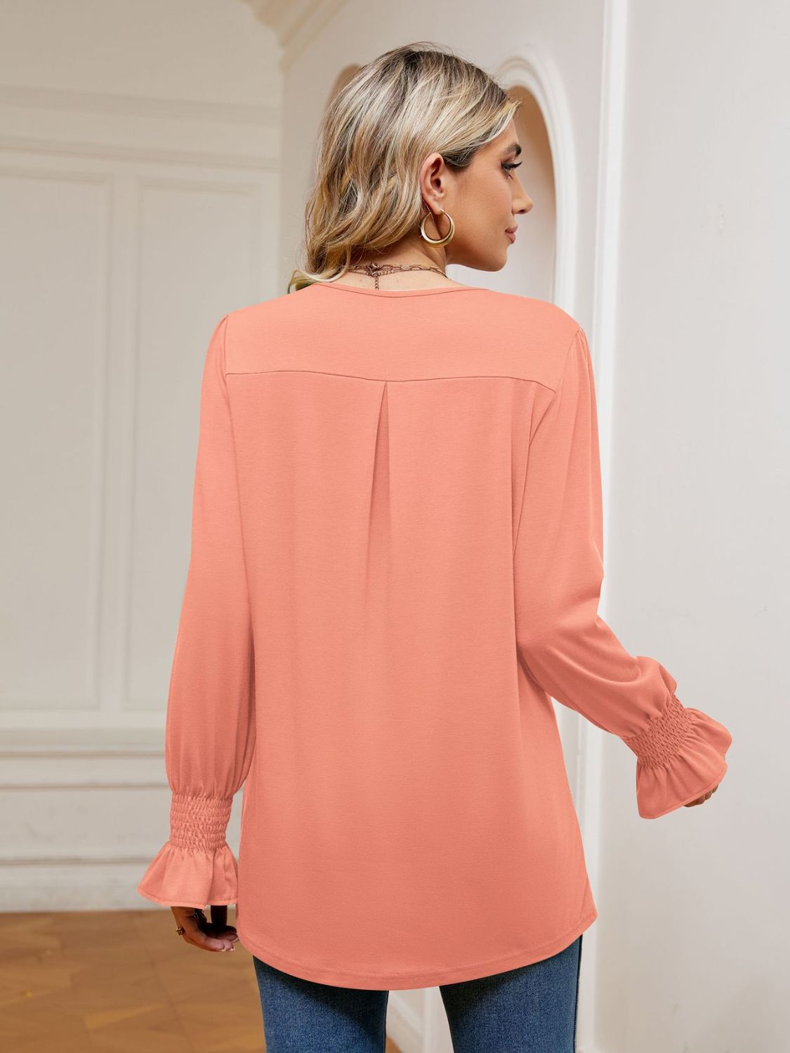 V-Neck Flounce Sleeve Blouse