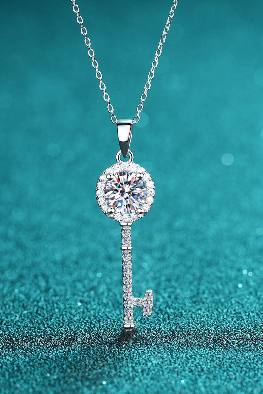 Adored Moissanite Key Pendant Necklace