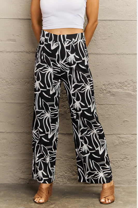 Perfee Flower Print Wide Leg Long Pants