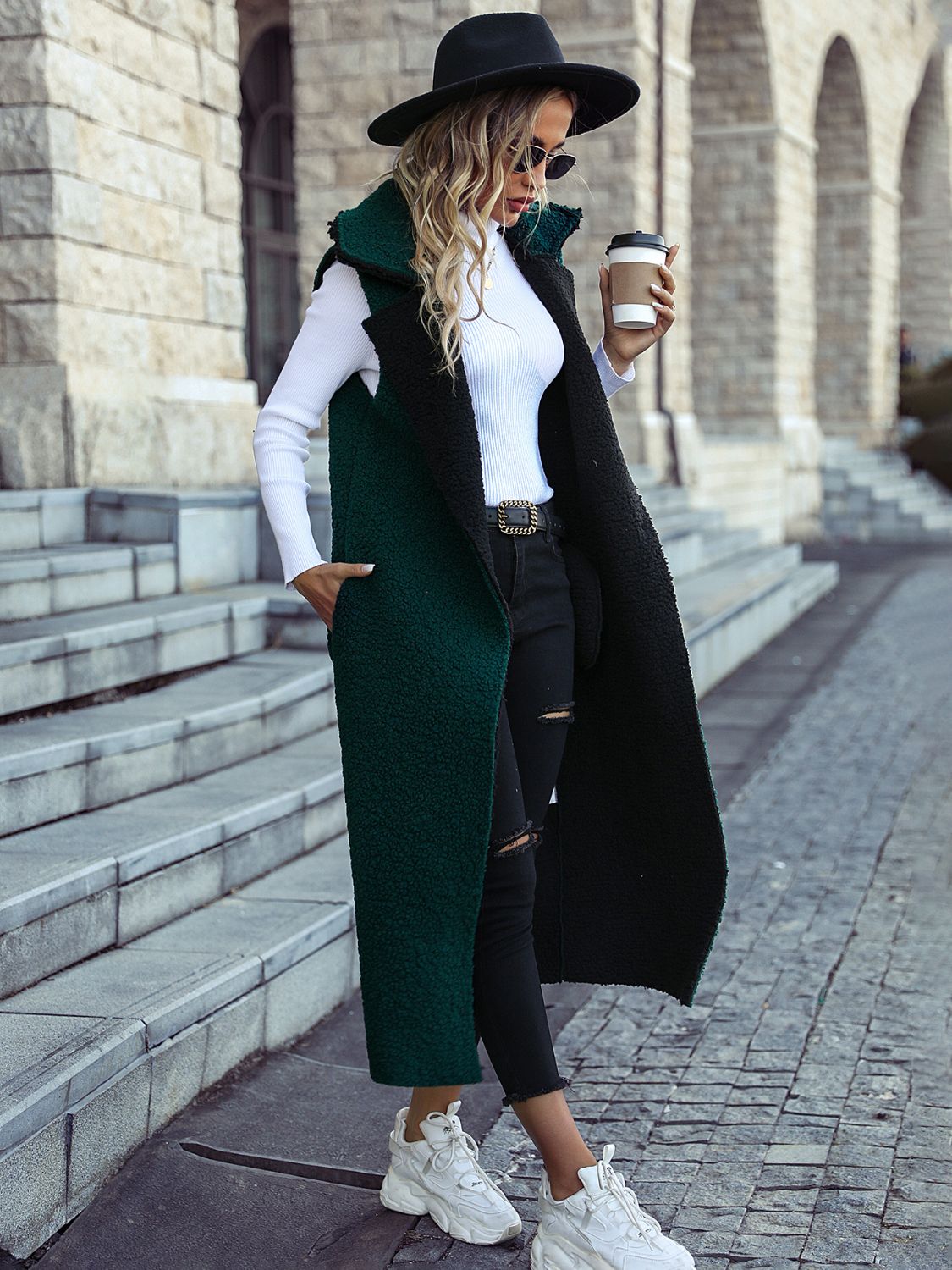 Lapel Collar Sleeveless Coat Vest