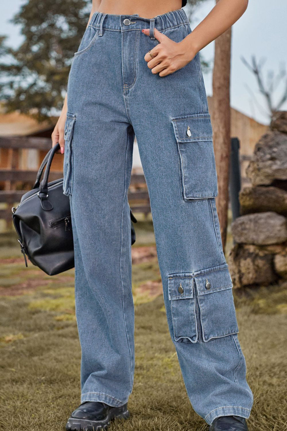 Loose Fit Long Jeans with Pockets