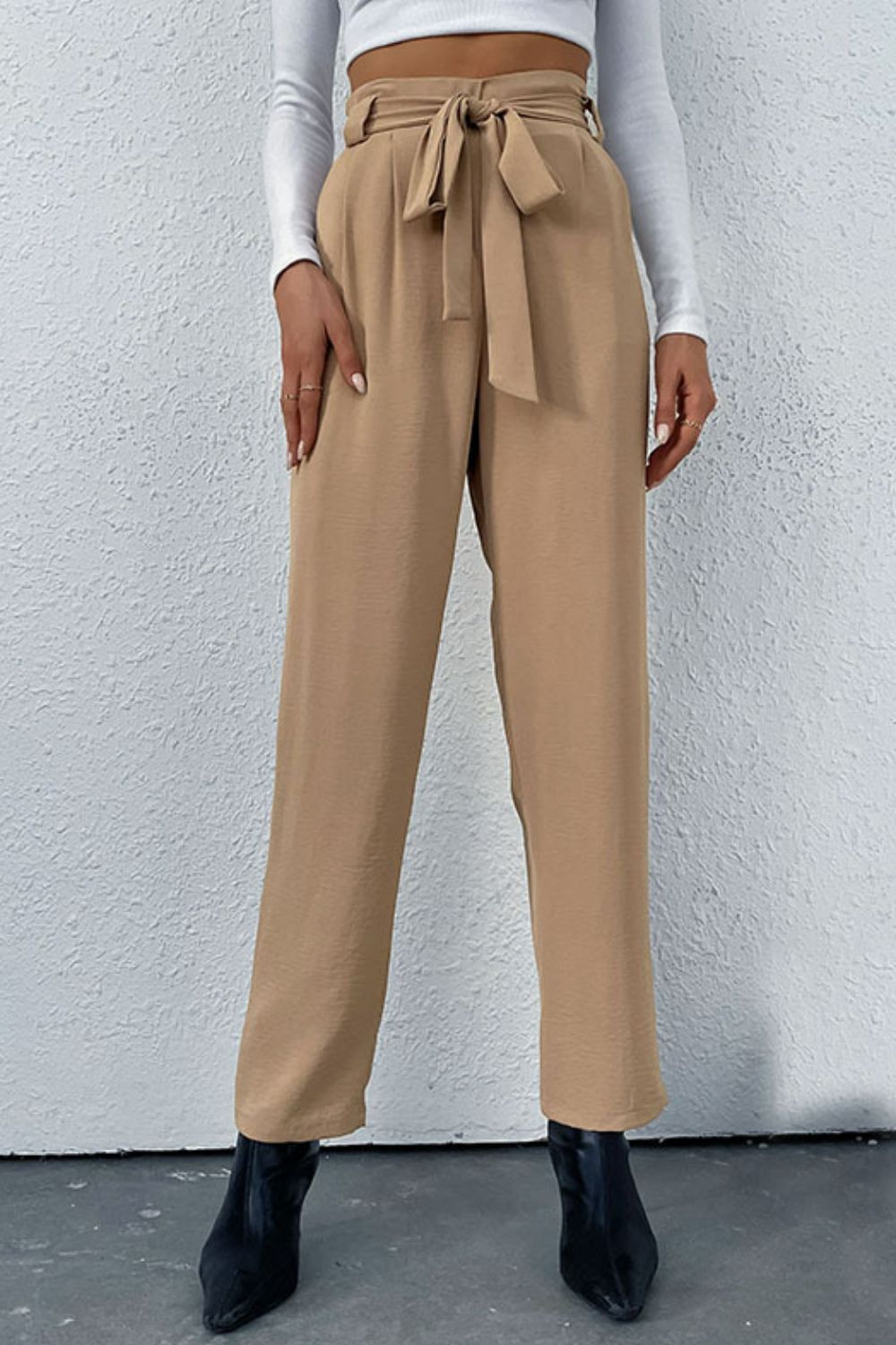 Perfee Belted Straight Leg Pants with Pockets