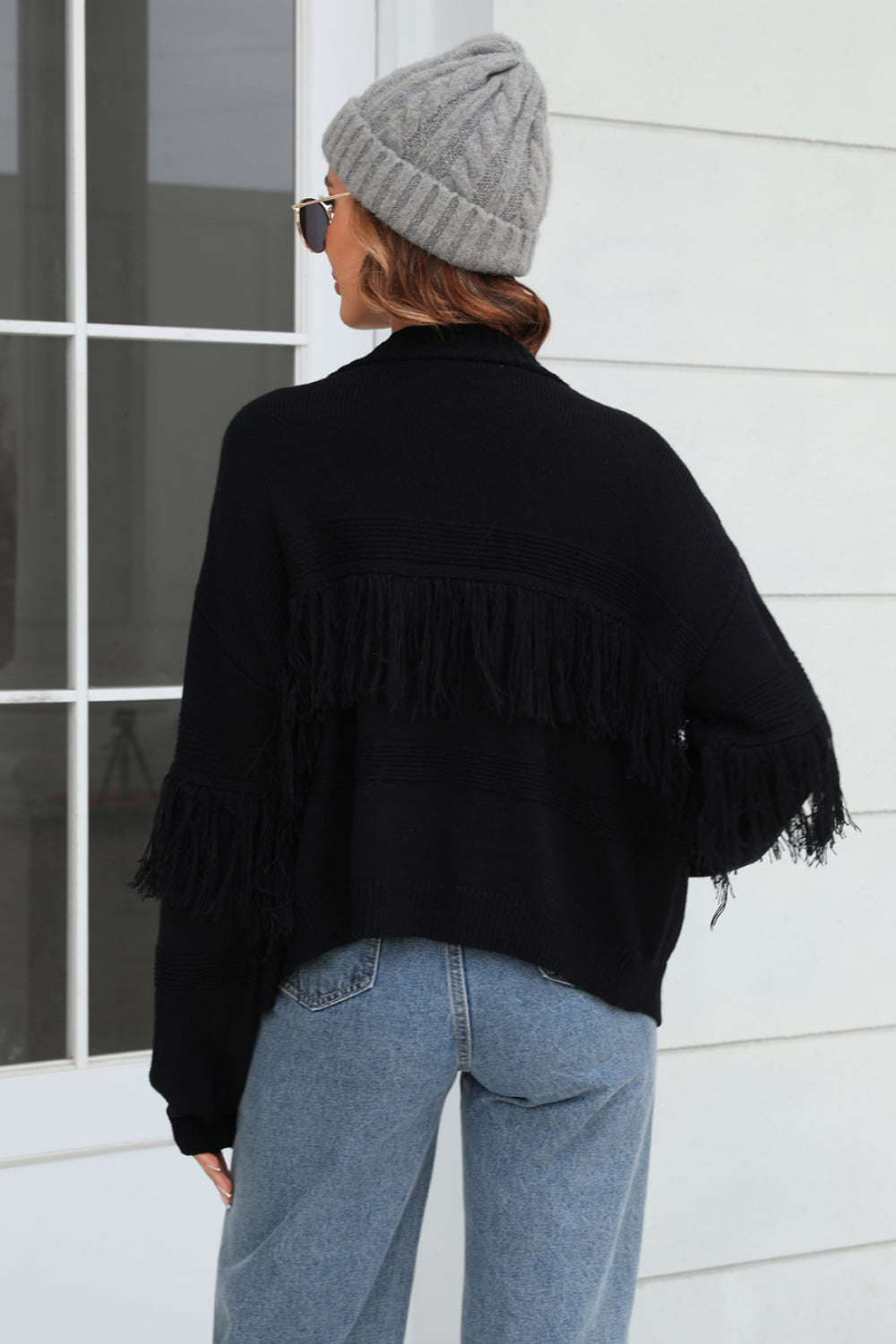 Angel Wings Fringe Trim Open Front Cardigan