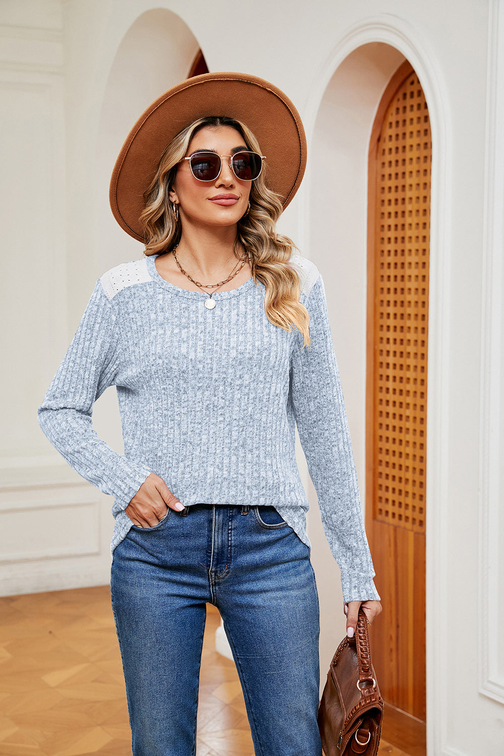 Round Neck Ribbed Top