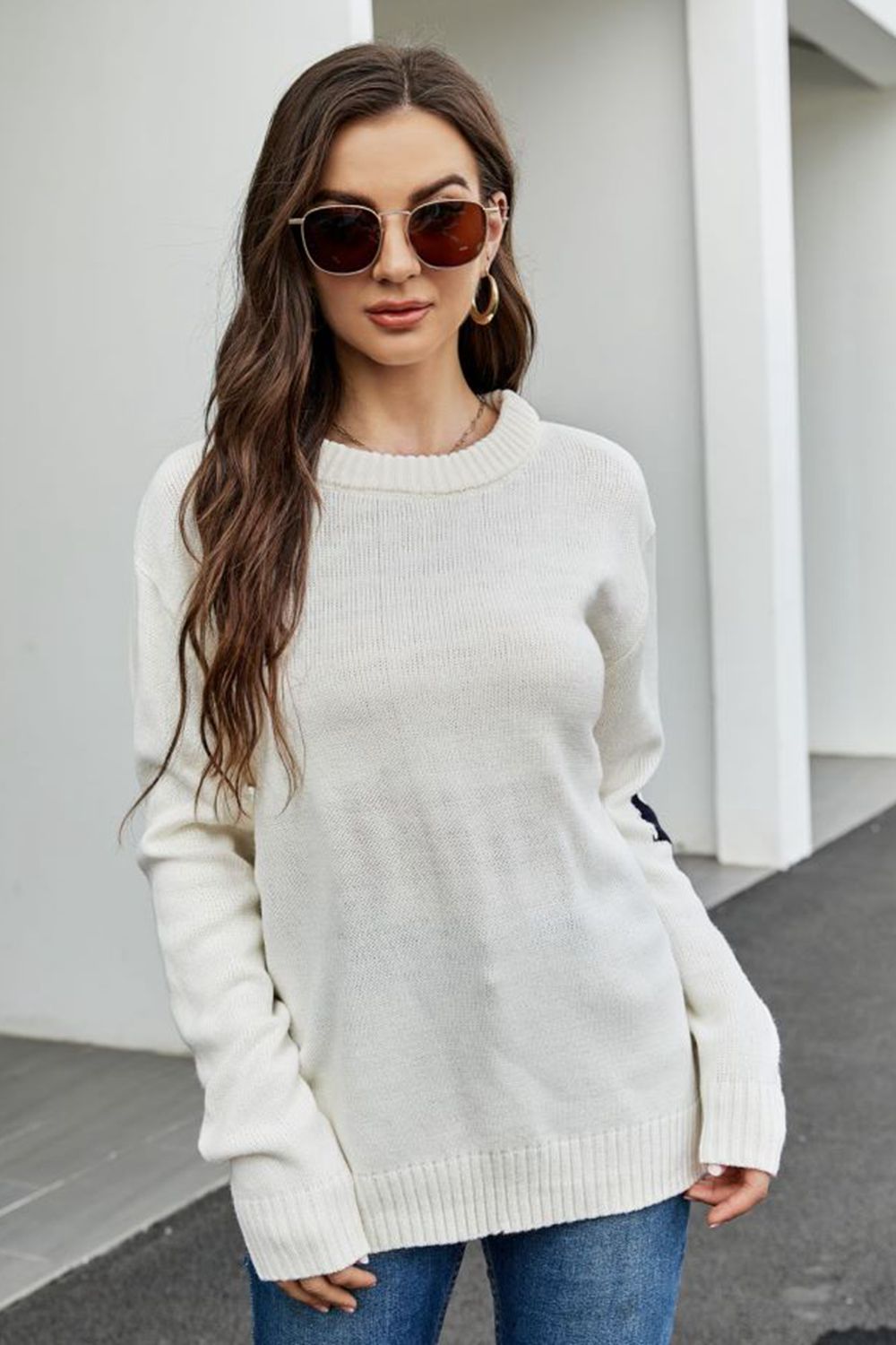 Round Neck Dropped Shoulder Sweater