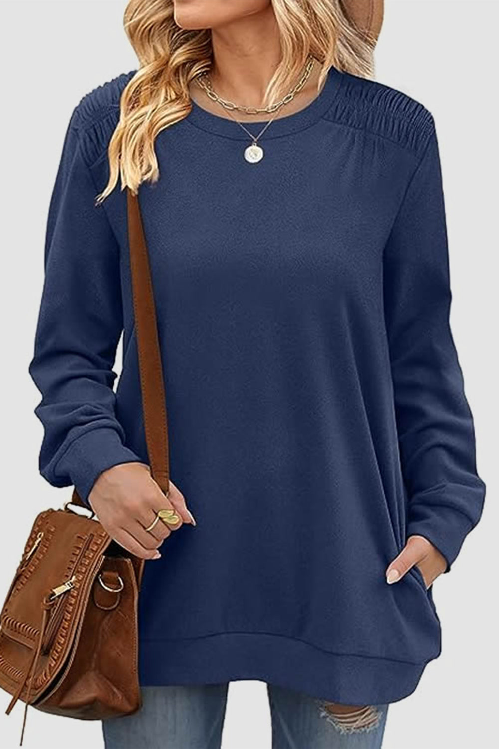 Ruched Round Neck Sweatshirt