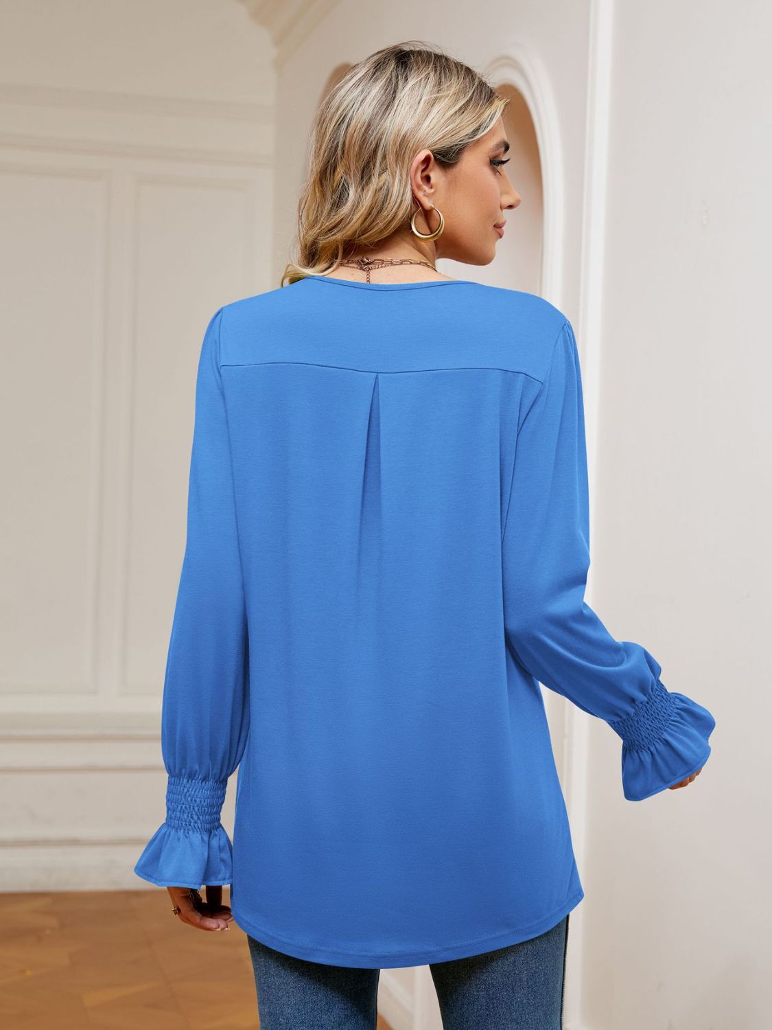 V-Neck Flounce Sleeve Blouse