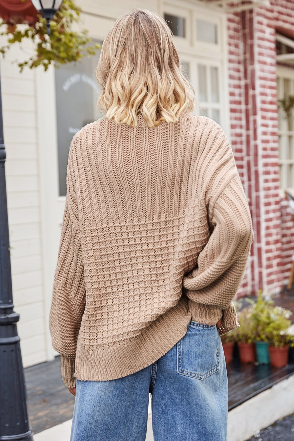 Round Neck Dropped Shoulder Sweater