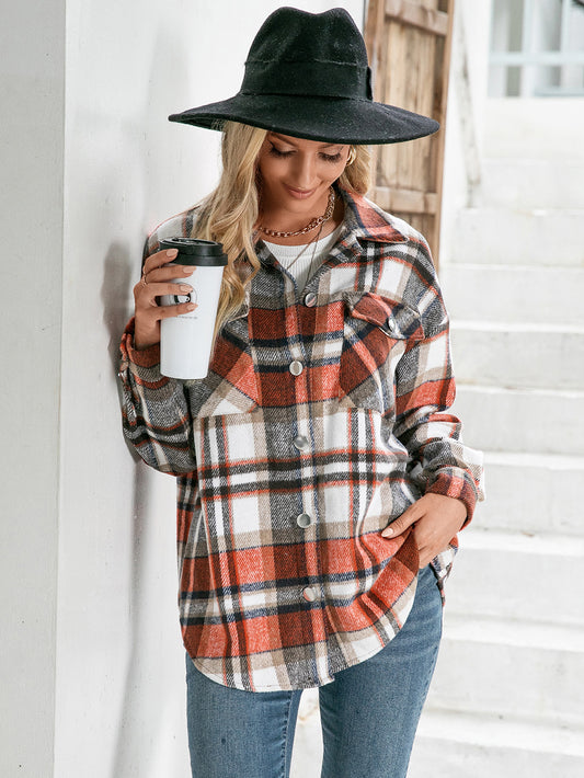 Ivy Lane Meet You Outside Plaid Button Down Curved Hem Shacket