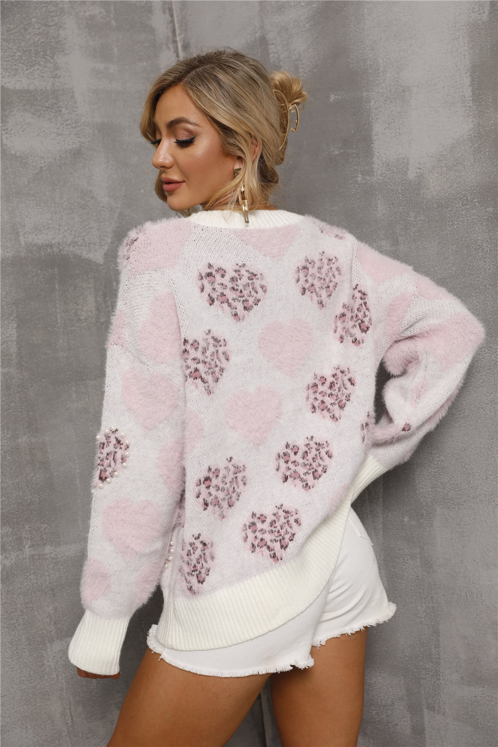 Angel Wings Heart Pattern Round Neck Long Sleeve Sweater