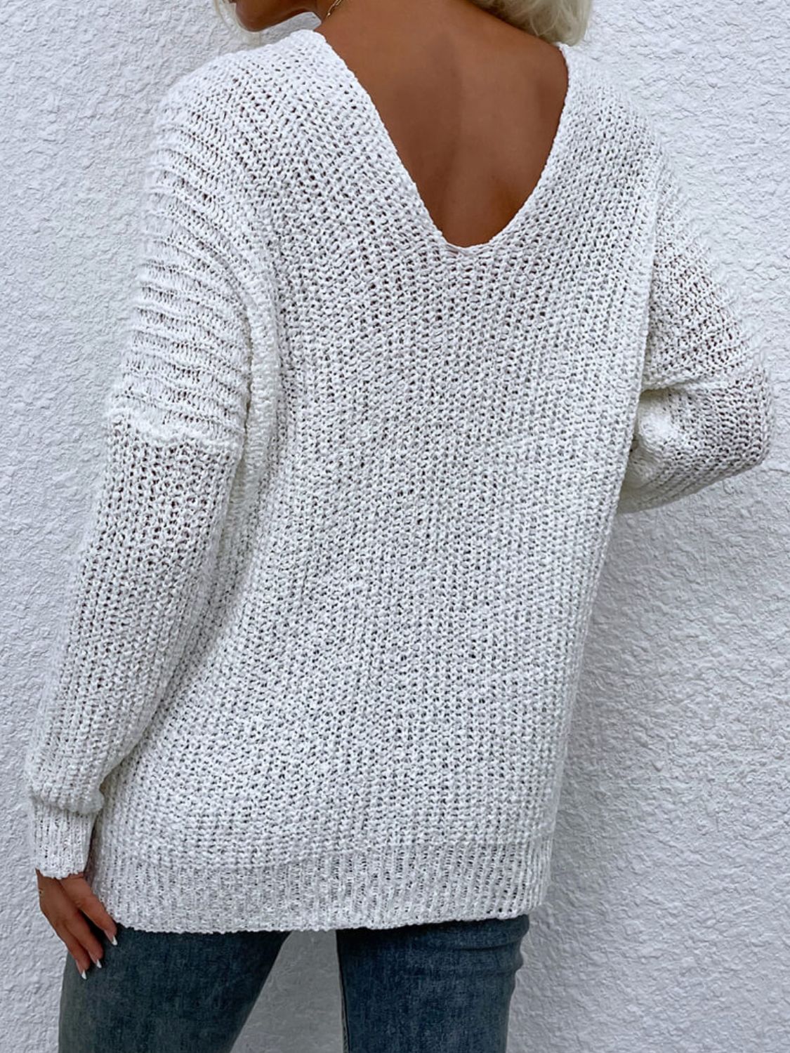 Angel Wings Rib-Knit V-Neck Tunic Sweater