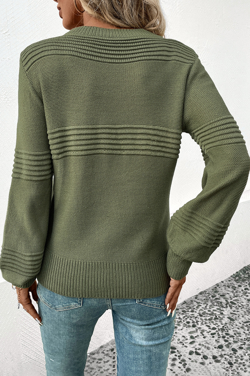 Perfee Round Neck Long Sleeve Sweater