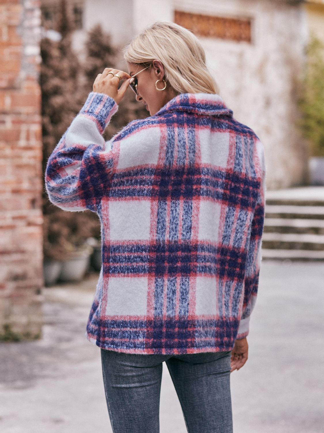 Mandy Plaid Dropped Shoulder Collared Jacket