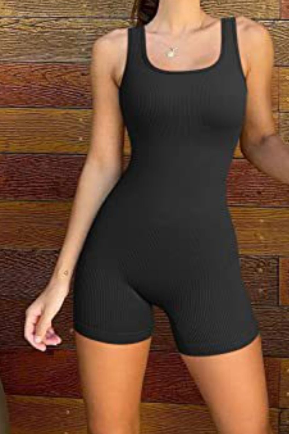 Square Neck Wide Strap Active Romper