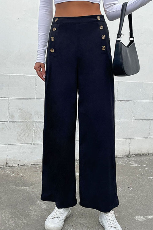 Perfee Double-Breasted Wide Leg Pants