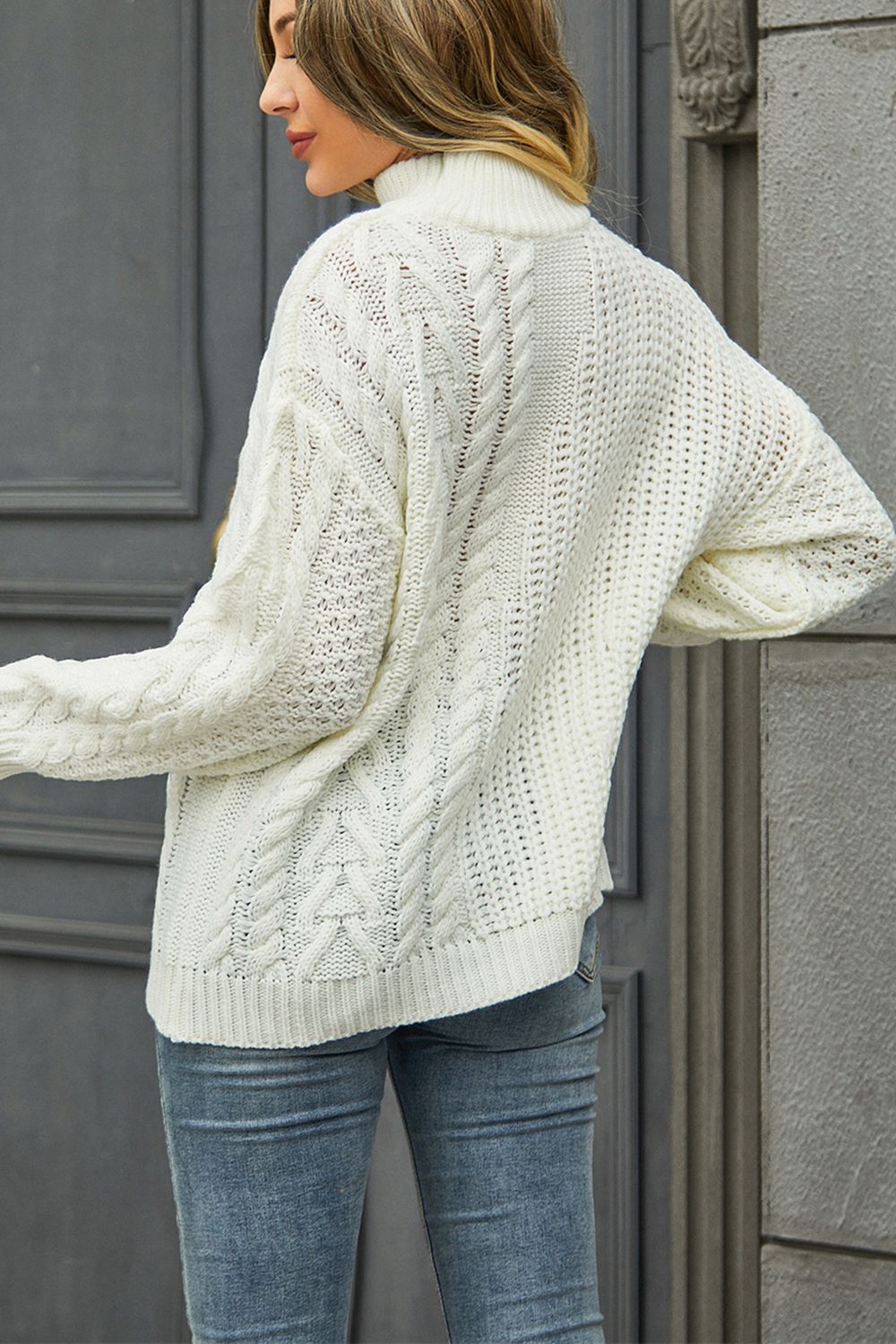 Angel Wings Cable-Knit Turtle Neck Long Sleeve Sweater