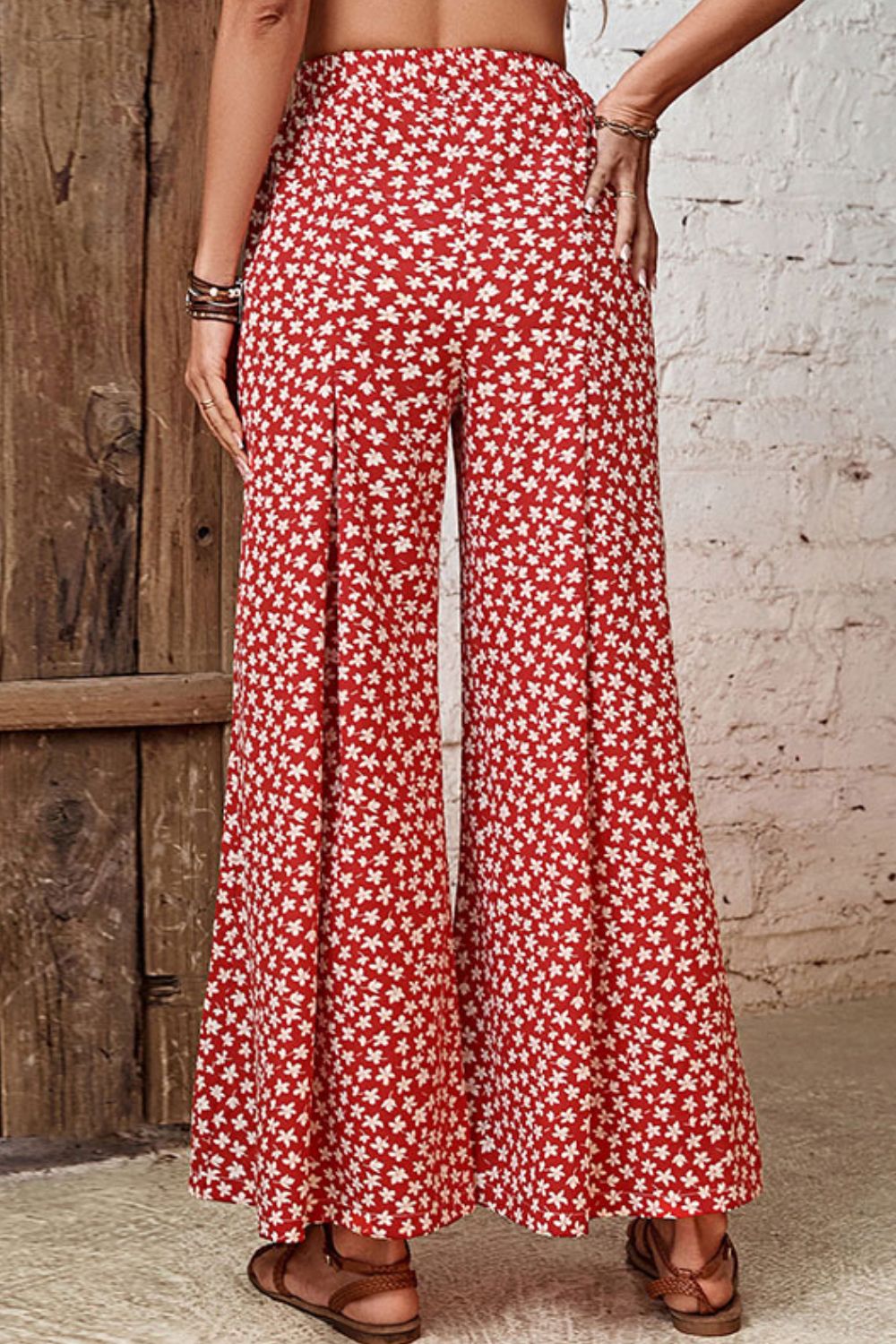 Perfee Floral High-Rise Wide Leg Flare Pants