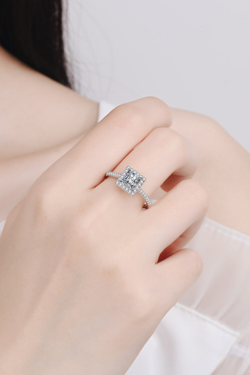 Sterling Silver Square Moissanite Ring